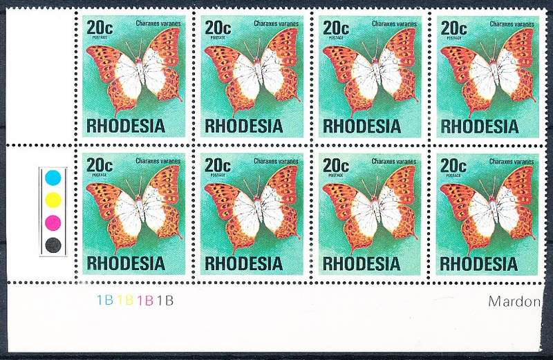 RHODESIA   - 1976  DEFIN  ISSUE  20c  C/BLOCK  "B" -   FINE MINT
