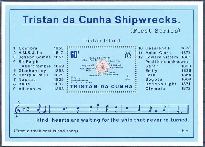 TRISTAN da CUNHA  - 1985   Shipwrecks   SHEET  -  FINE  MINT