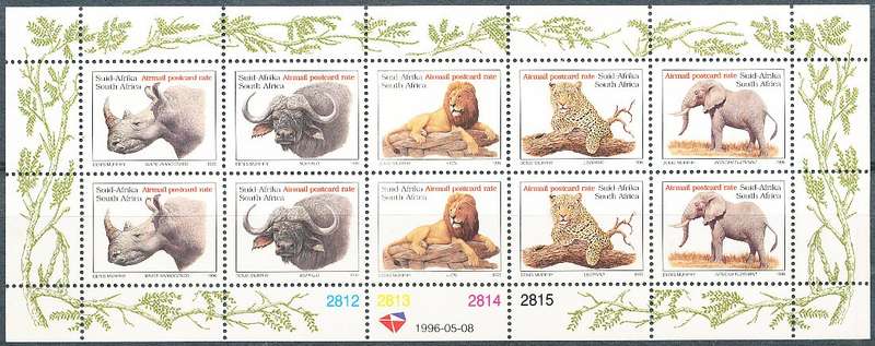 RSA  - 1996 -   Wildlife  BIG 5   FULL SHEET  - FINE  MINT