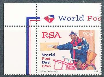 RSA -  1996  -  World Post Day   - FINE   MINT