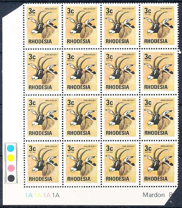 RHODESIA   - 1976  DEFIN  ISSUE  3c  C/BLOCK  "A" -   FINE MINT