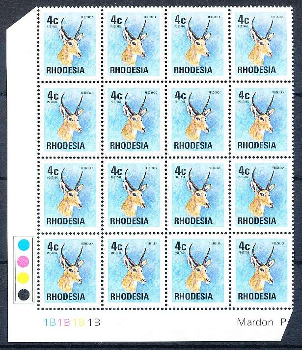 RHODESIA   - 1976  DEFIN  ISSUE  4c  C/BLOCK  "B" -   FINE MINT