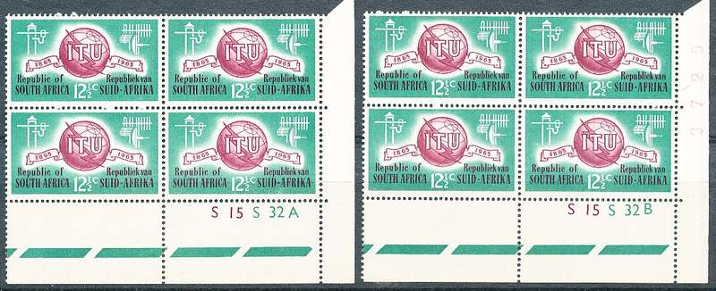 RSA  1965  -  Anniversary of I.T.U   C/ BLOCKS   A & B  - FINE MINT