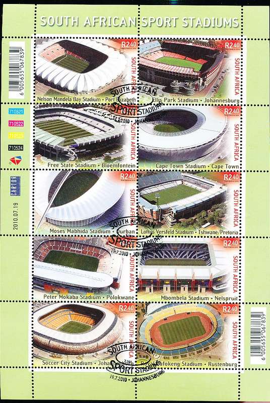RSA  -  2010 -  Sport Stadiums  FULL SHEET   - FINE  CTO USED