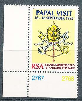 RSA  - 1995 -    Visit of Pope John Paul II   FINE  MINT