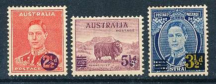 AUSTRALIA  1941 -   Definitives Stamps of 1937 Surcharged  SET   - MINT