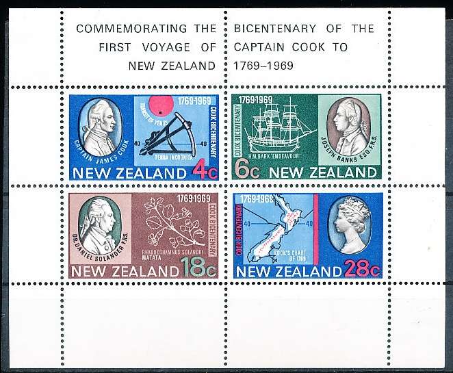 NEW ZEALAND   - 1969     Cook's Landing in New Zealand  MINI-SHEET  -  FINE  MINT