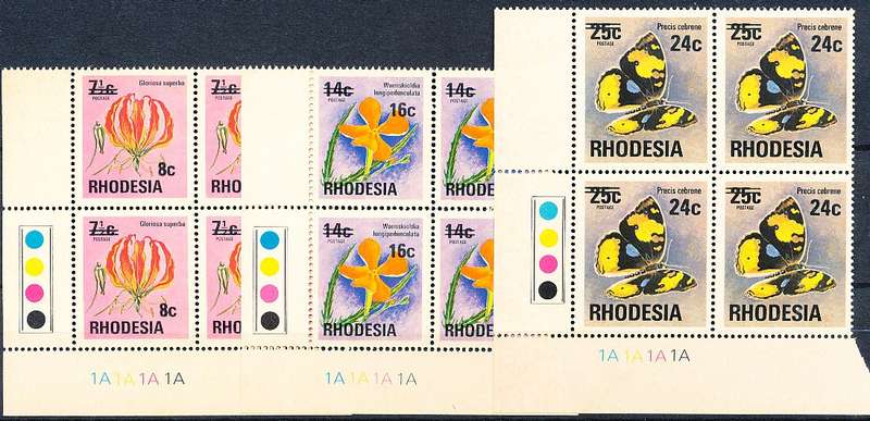 RHODESIA   - 1976  DEFIN  ISSUE  SURCHARGED   C/BLOCKS  "A" -    MINT