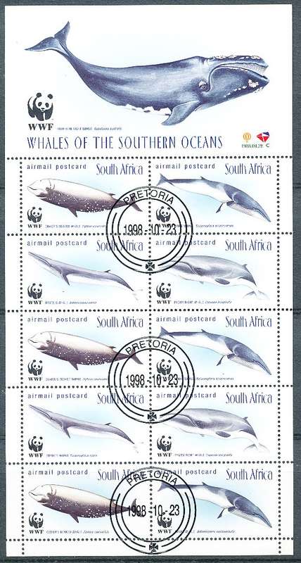 RSA -  1998  -  Whales of the Southern Ocean   FULL SHEET  - FINE  CTO  USED