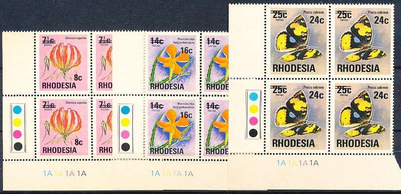 RHODESIA   - 1976  DEFIN  ISSUE  SURCHARGED   C/BLOCKS  "B" -    MINT