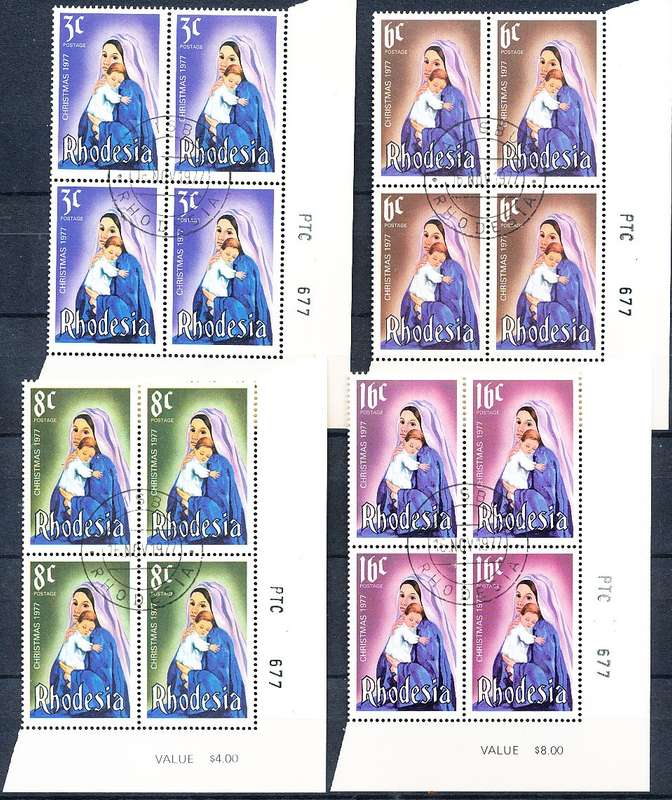 RHODESIA   - 1977    Christmas   CORNER BLOCKS -   FINE CTO USED