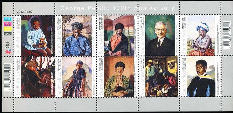 RSA  - 2012 -  Paintings -  George Pemba, FULL  SHEET   - FINE  MINT
