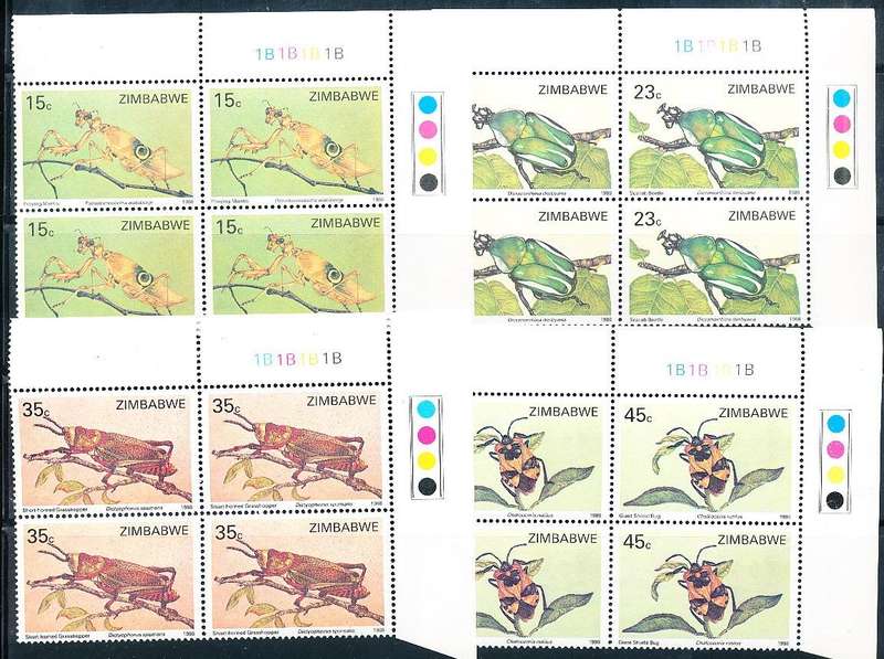ZIMBABWE 1988  -    Insects -   FULL SET  CONTROLS  "B"  -  FINE  MINT