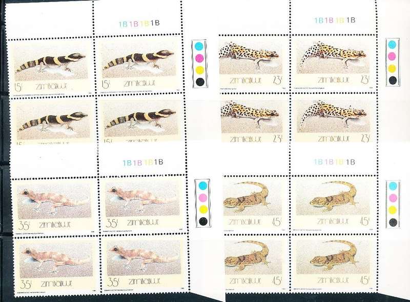 ZIMBABWE 1989  -  Geckos  -   FULL SET  CONTROLS  "B"  -  FINE  MINT