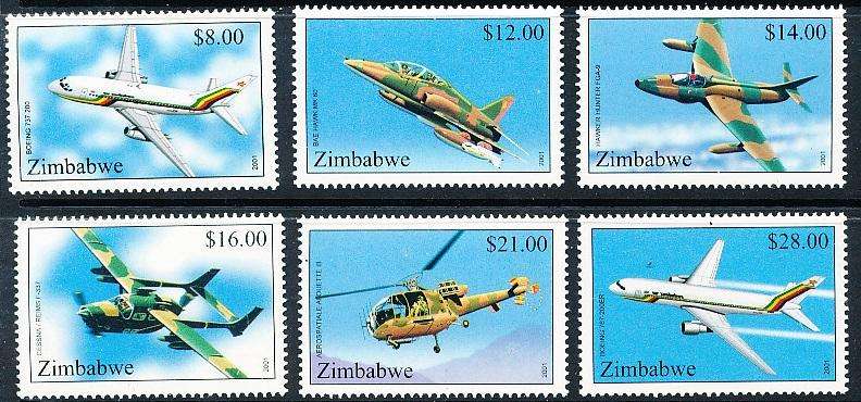 ZIMBABWE 2001  -    Aircraft    FULL   SET     -  FINE    MINT