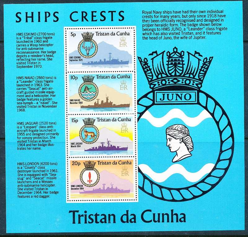 TRISTAN da CUNHA  - 1977   Ships' Crests of the Royal Navy    SHEET  -    FINE  MINT