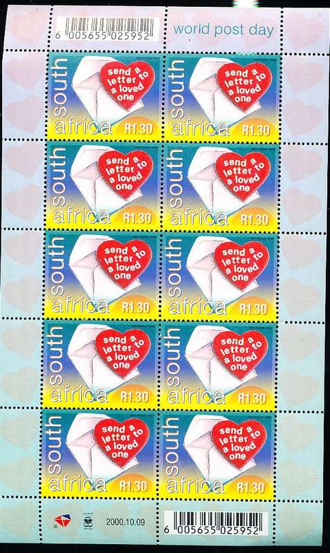 RSA -  2000  -   World Post Day    FULL SHEET  - FINE  MINT