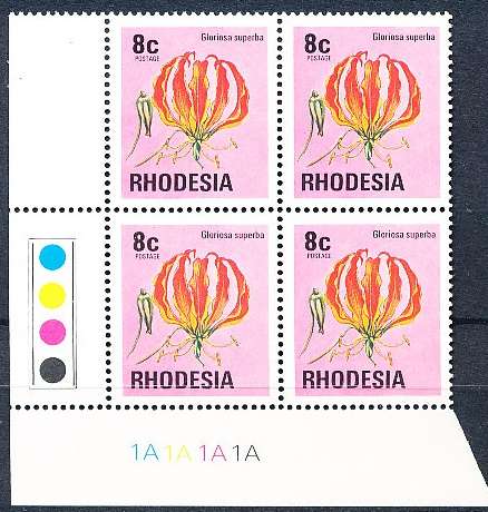 RHODESIA   - 1976  DEFIN  ISSUE  8c  C/BLOCK  "A" -   FINE MINT