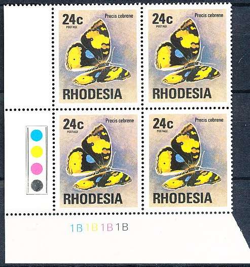 RHODESIA   - 1976  DEFIN  ISSUE  24c  C/BLOCK  "B" -   FINE MINT