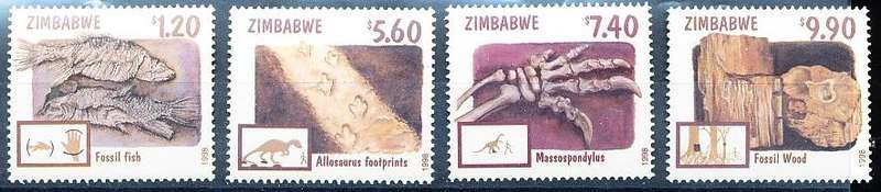 ZIMBABWE 1998  -   Fossils  FULL  SET    -  FINE     MINT
