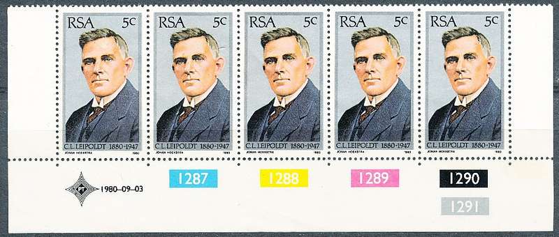 RSA  1980  - C. L. Leipoldt, Poet   CONTROL  BLOCK    - FINE MINT