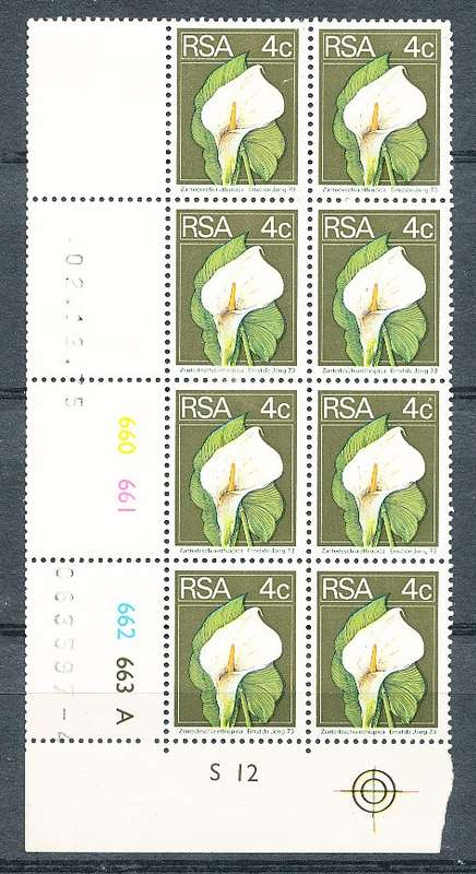 RSA -  1974  - 2nd DEFINITIVE  4c  CONTROL  A  BLOCK  -  02/12/75   (prnt  4 )   - FINE MINT