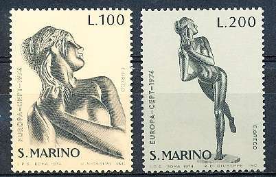 SAN MARINO  1974  -  EUROPA Stamps - Sculptures   FULL SET     -   FINE  MINT
