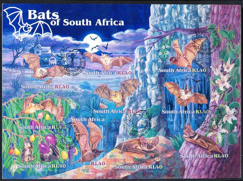 RSA  - 2001  -  Bats of South Africa  -  FULL  SHEET  - FINE  CTO USED