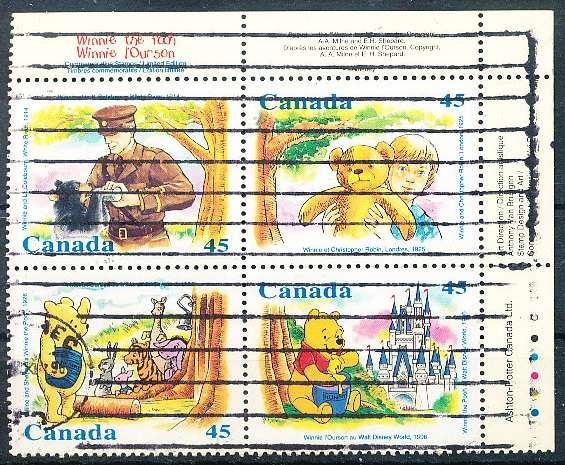CANADA  1996  -   Stamp Collecting Month - Winnie the Pooh  FULL SET   - FINE USED