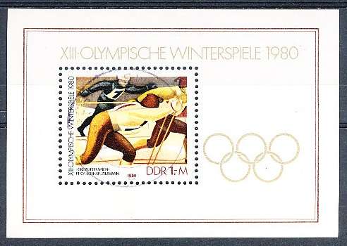 GERMANY  DDR   1980  -   Winter Olympic Games  New York  MINI-SHEET    -  FINE  USED