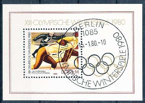 GERMANY  DDR   1980  -   Winter Olympic Games  New York  MINI-SHEET    -  FINE  CTO USED