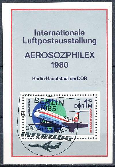 GERMANY  DDR   1980  -   Interflug Airlines   MINI-SHEET    -  FINE  CTO USED