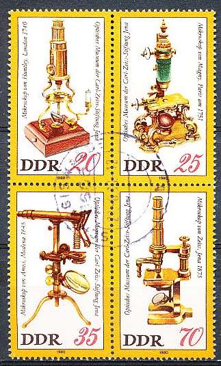 GERMANY  DDR   1980  -  Old Microscopes    FULL SET    -  FINE  USED