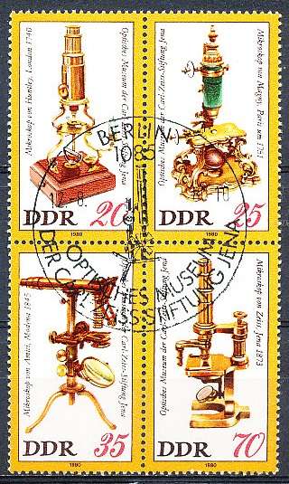 GERMANY  DDR   1980  -  Old Microscopes    FULL SET    -  FINE  CTO  USED