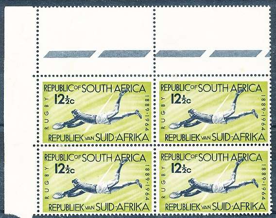 RSA  1964  -   Rugby Board  CORNER BLOCK of 4  - FINE MINT