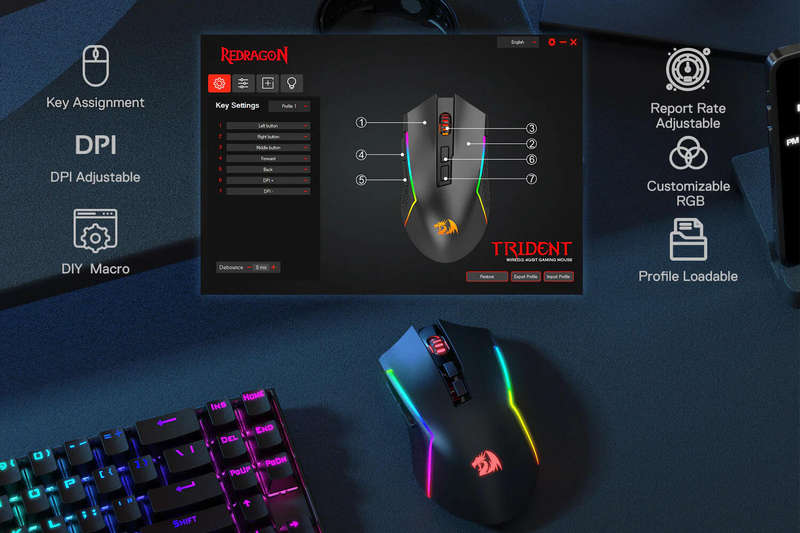 Redragon RD-M693-RGB M693 Trident 8000 DPI Wireless Optical RGB Black Gaming Mouse