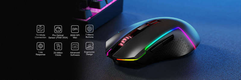 Redragon RD-M693-RGB M693 Trident 8000 DPI Wireless Optical RGB Black Gaming Mouse