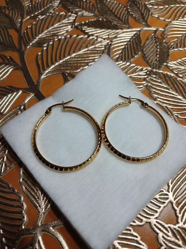 Gold Plated Stainless Steel Patterned Hoop Earrings