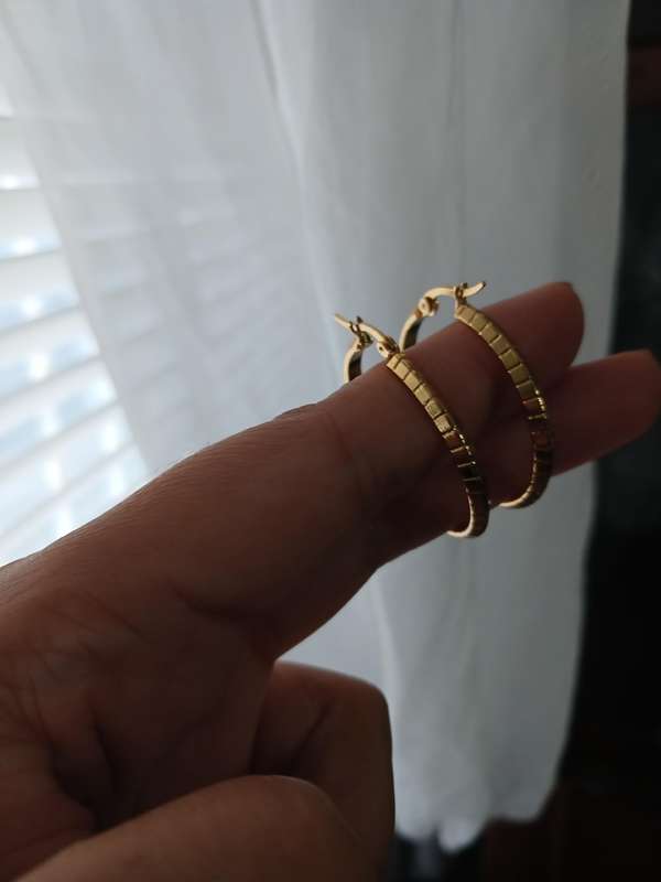 Gold Plated Stainless Steel Patterned Hoop Earrings