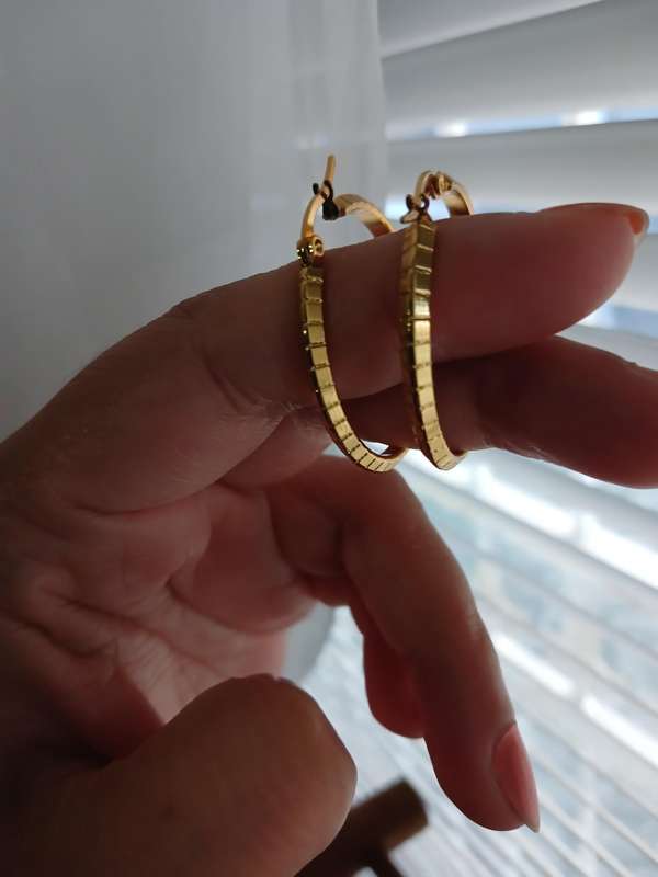 Gold Plated Stainless Steel Patterned Hoop Earrings
