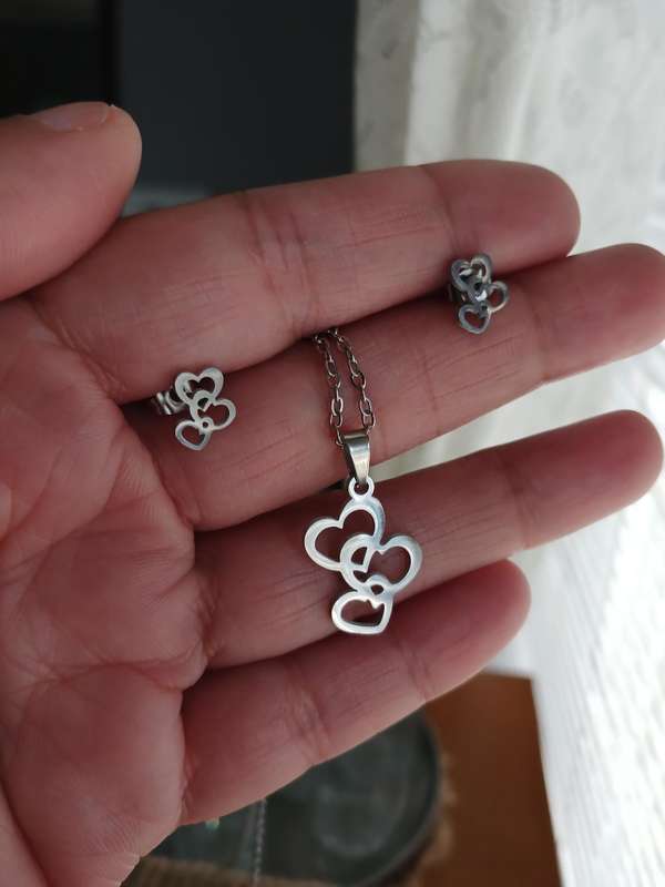 Stainless Steel Hearts Pendant Necklace and Earrings Set