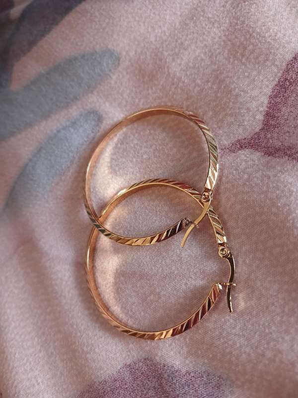 Gold Plated Stainless Steel Patterned Hoop Earrings