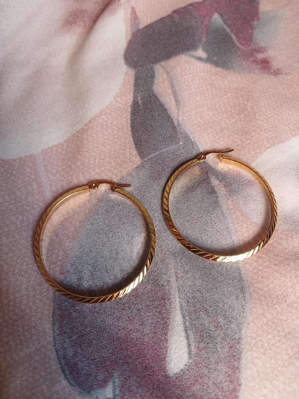 Gold Plated Stainless Steel Patterned Hoop Earrings