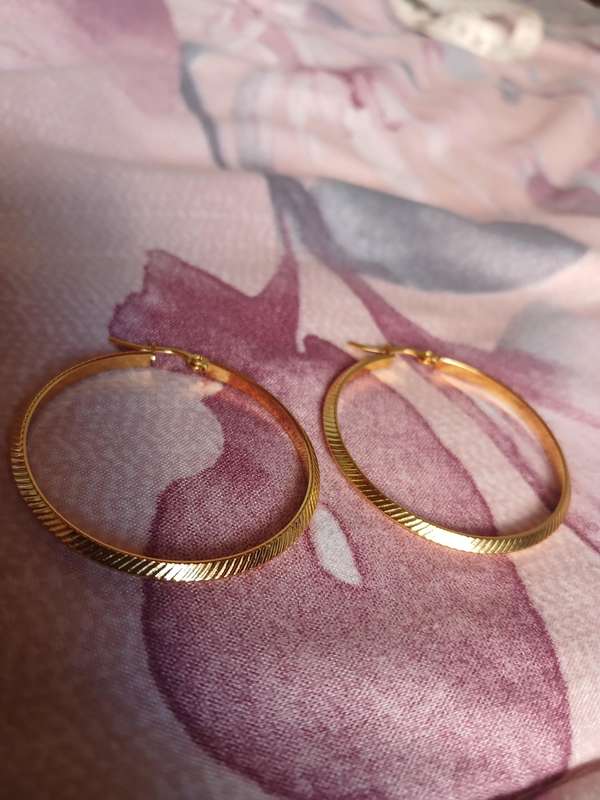 Gold Plated Stainless Steel Patterned Hoop Earrings