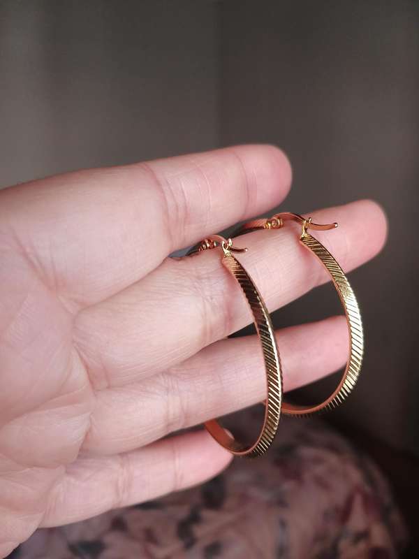 Gold Plated Stainless Steel Patterned Hoop Earrings