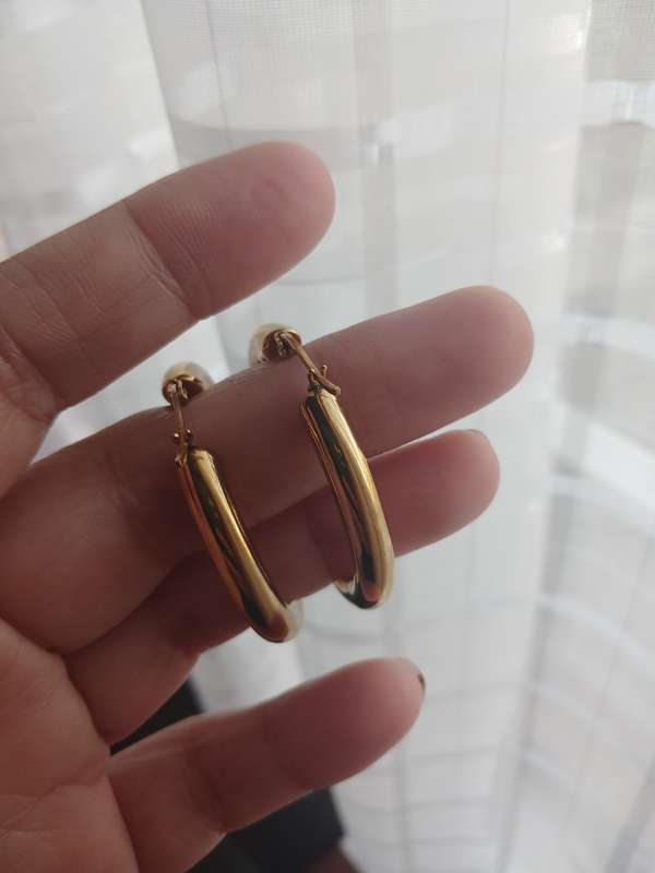 Gold Plated Stainless Steel Chunky Shell Hoop Earrings 4cm Good As New