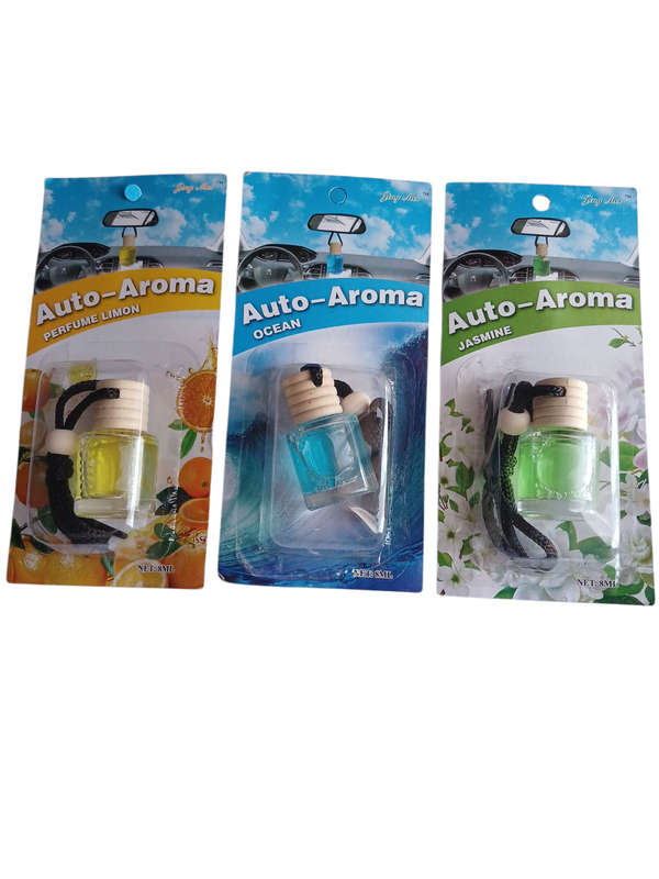 3 Pack Car Auto Aroma Lemon Ocean Jasmine (Refillable Glass Bottles after Use)