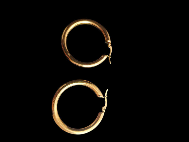 Gold Plated Stainless Steel Chunky Shell Hoop Earrings 4cm Good As New