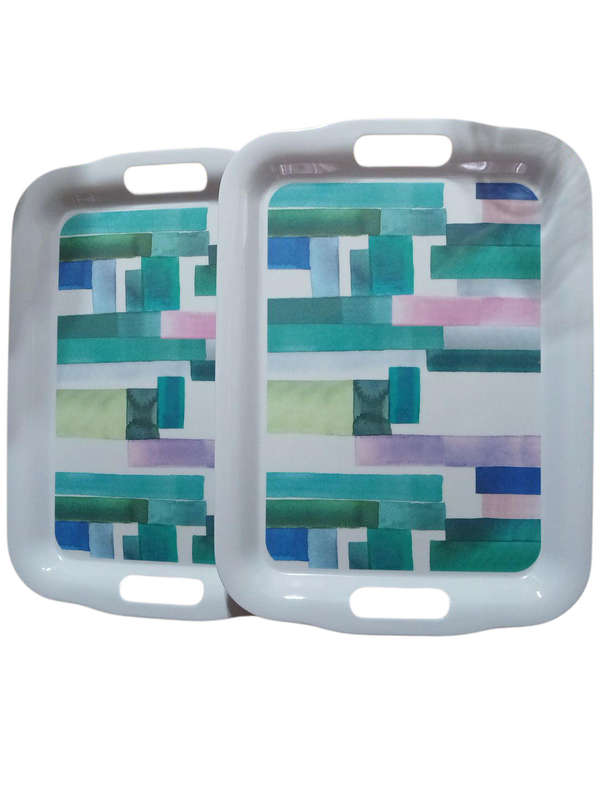 2 Pack Pastel Abstract Art Melamin Serving Tray