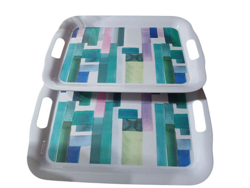 2 Pack Pastel Abstract Art Melamin Serving Tray